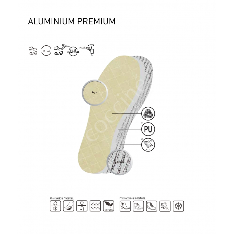 Lekkie aluminiowe wkładki do butów COCCINE Premium r. 40